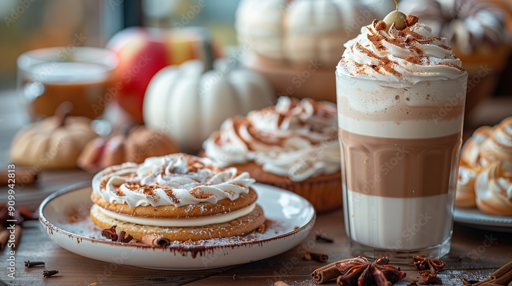 Wall mural Cozy Autumn Treats: Pumpkin Spice Latte & Desserts