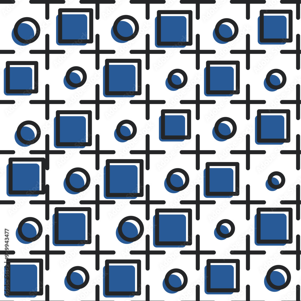 Poster Circles and squares, alternating pattern. Abstract tiles made of geometric circles and squares.