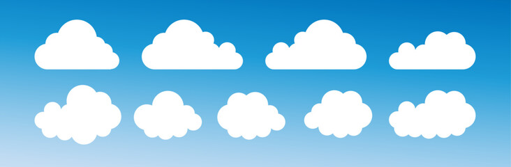 Set of cartoon cloud in a flat design. White cloud. Vector