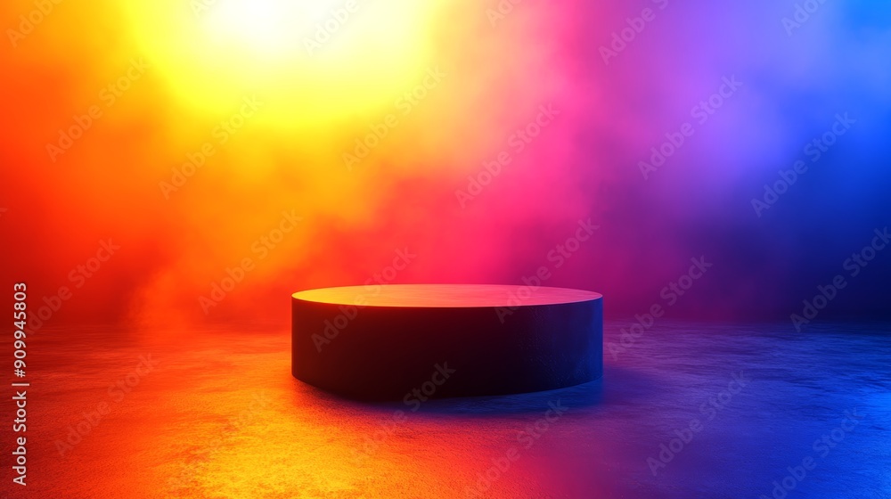 Poster dark vibrant podium with colorful background for product display and presentations