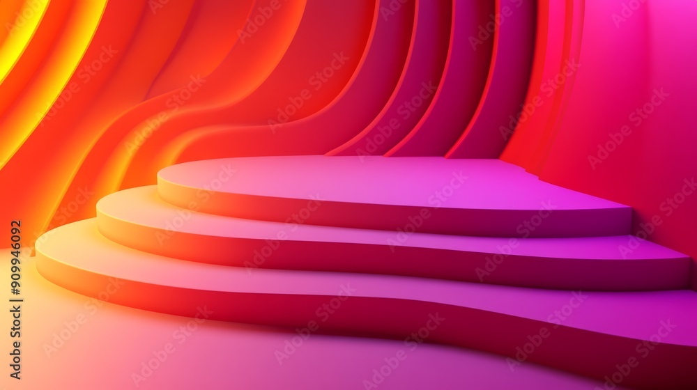 Poster modern abstract podium with dark vibrant colors and dynamic curves for product display or background