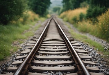 Fototapeta premium countryside railway railroad train track rail travel transportation sky landscape road steel perspective line way transport sunset horizon journey stance nature green iron cloud