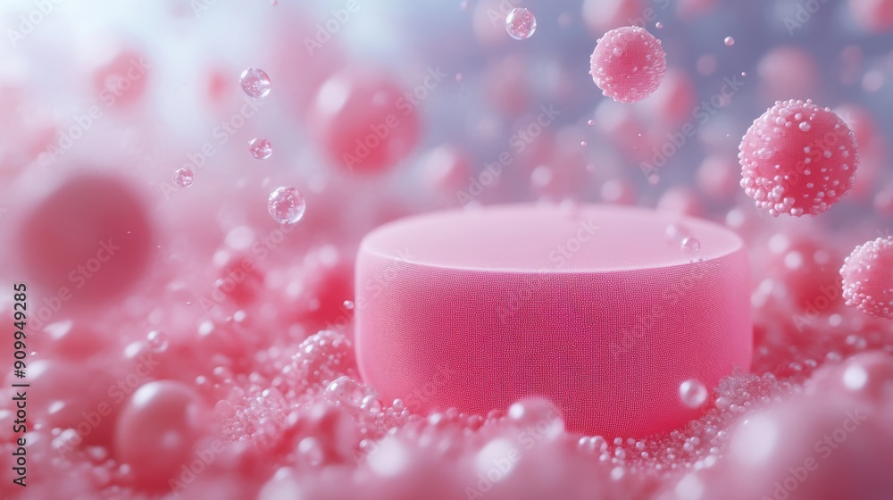 Aufkleber vibrant dark podium with floating bubbles - modern abstract background for product display and prese