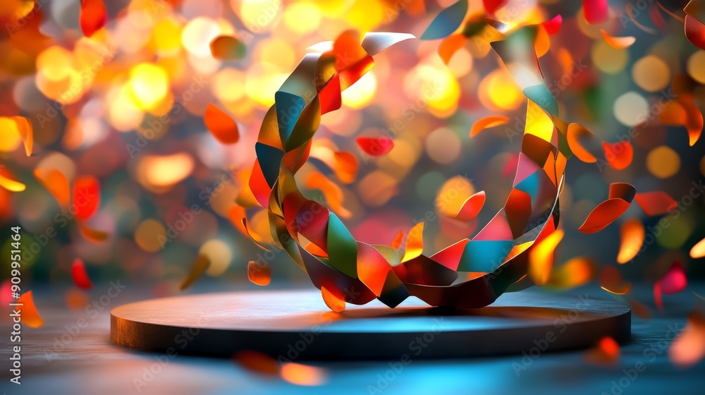 Poster vibrant abstract podium with colorful bokeh background and dynamic shapes for modern presentations a