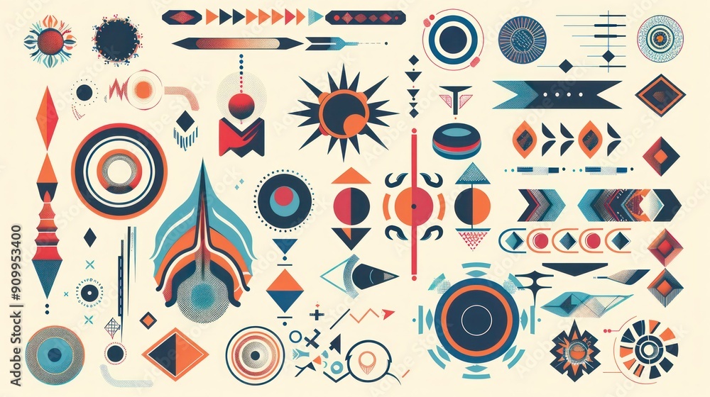Poster a collection of vector graphic design elements in various styles.