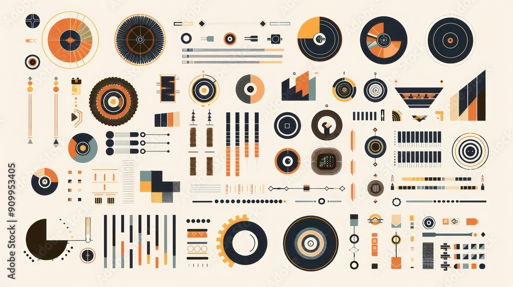Poster a collection of vector graphic design elements in various styles.