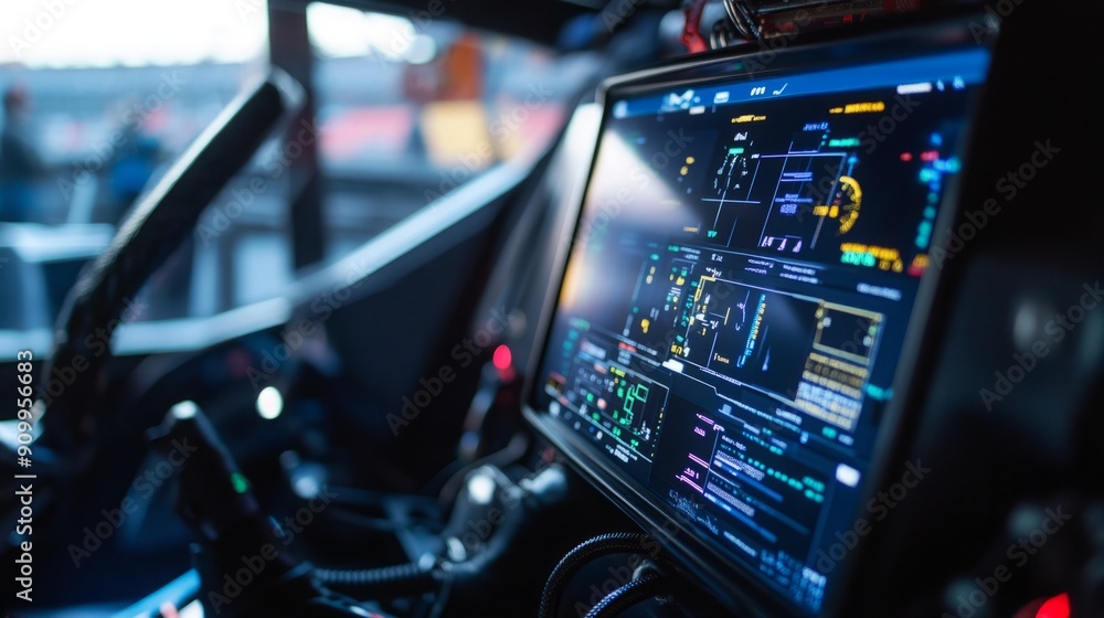 Aufkleber a detailed dashboard displays real-time vehicle performance metrics during a race, highlighting adva