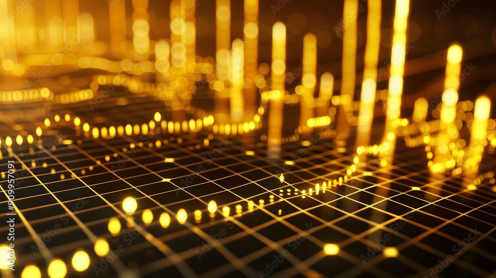 Aufkleber captivating golden digital chart with interconnected grid lines showcasing financial data insights