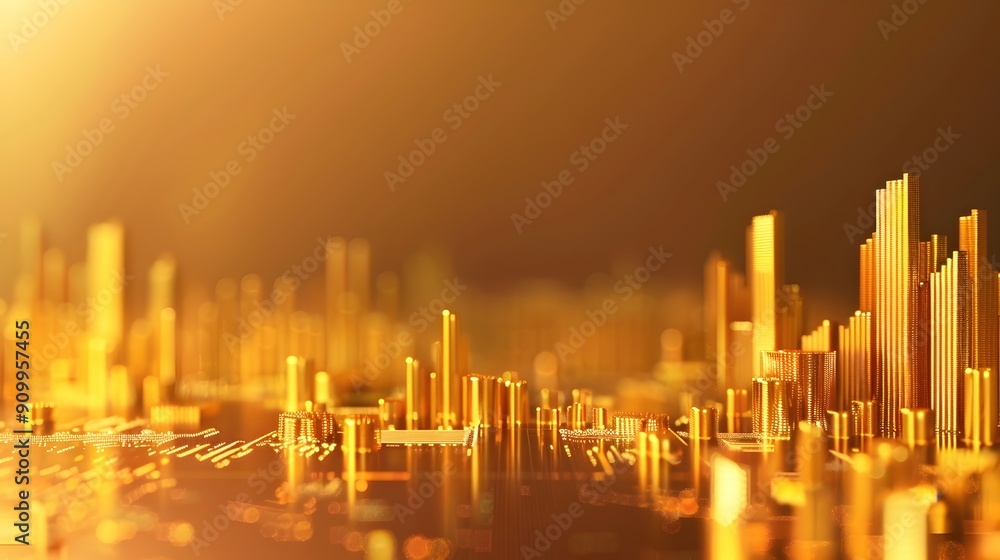 Poster golden financial graph with gradient background visualizing modern economy data