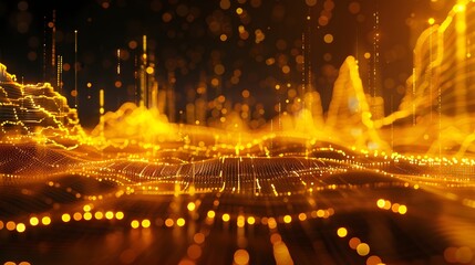 Obraz premium Futuristic Golden Line Graph Depicting Financial Trends and Innovation
