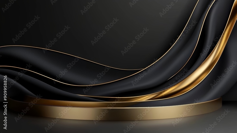 Poster elegant black and gold abstract background with flowing lines and curved shapes