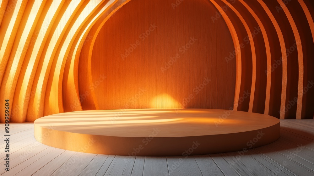 Poster modern podium with dark vibrant background and dynamic lighting for product display or presentations