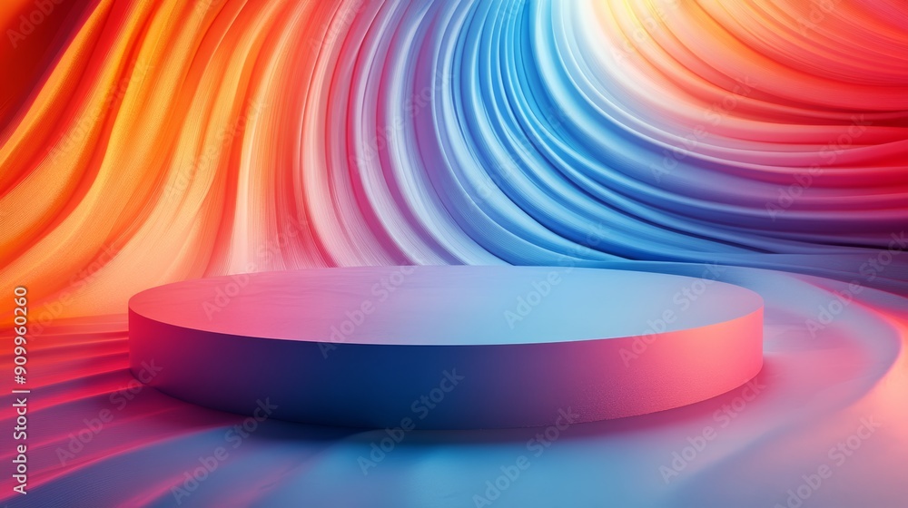 Poster vibrant dark podium with dynamic colorful background for product display and presentations