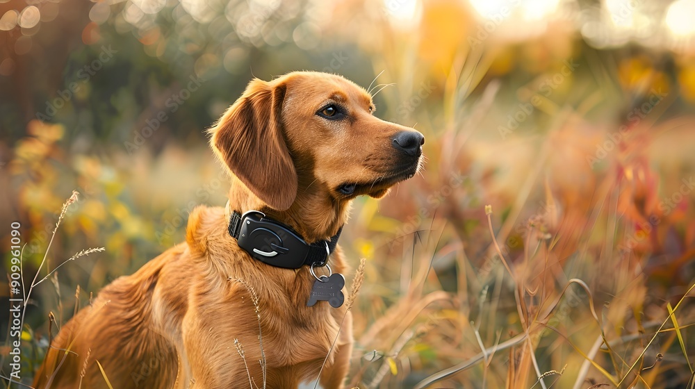Aufkleber gps pet tracker attached to dog harness for secure monitoring and locating