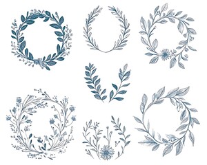 Minimalistic botanical wedding frame elements, including wreaths