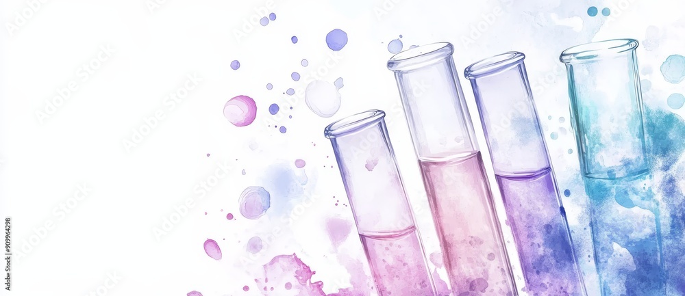 Poster with copyspace for text, scientists examine fluid samples for analysis in a forensic lab.