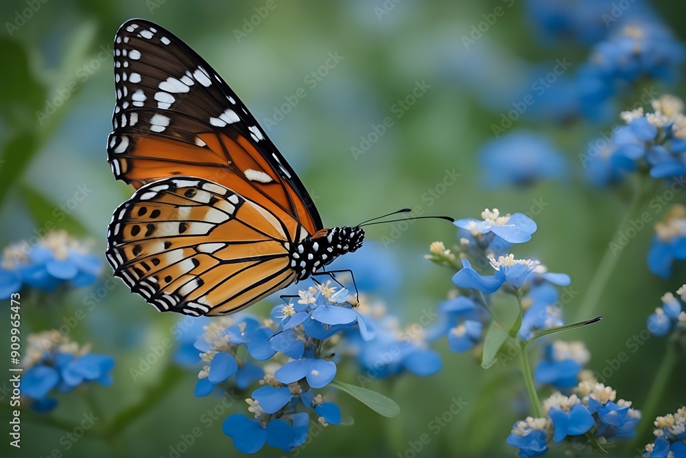 Wall mural butterfly archippus blue viceroy flowers limenitis summer wing orange green purple flower closeup ma