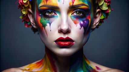 Fototapeta premium Avant-garde beauty model showcasing raw emotions through unconventional makeup , avant-garde, beauty, emotions