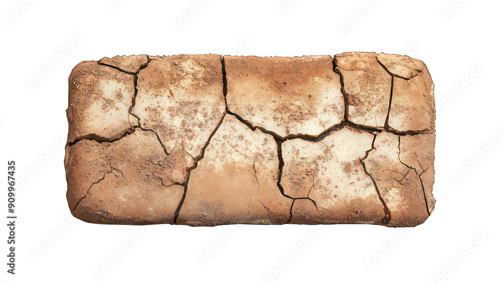 Aufkleber long cracked soil rectangle button isolated on white created with generative ai