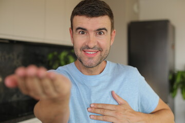 Man begging for something with hand gesture 