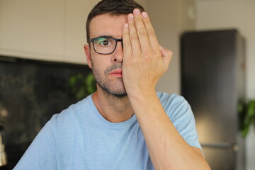 Man testing his own vision