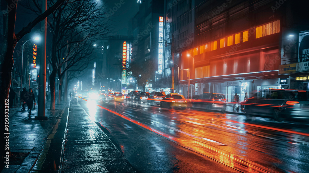 Poster smart cityscape with iot traffic lights adapting to traffic in real-time and smart streetlights dimm