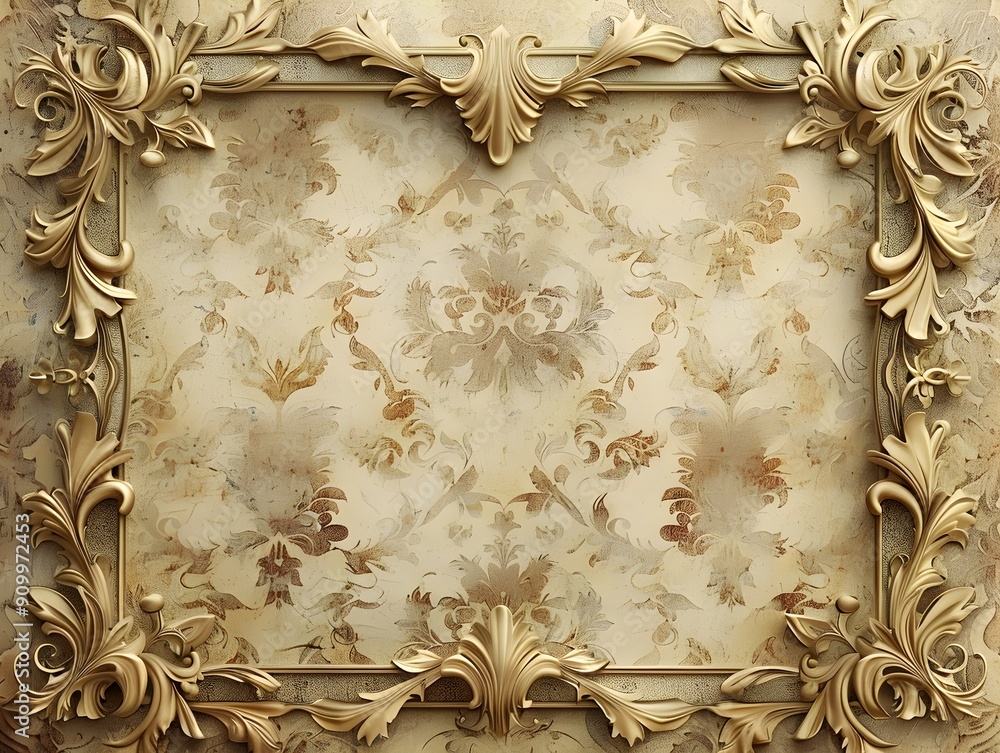 Poster elegant scroll inspired frame with ornate floral patterns and classic decorative elements