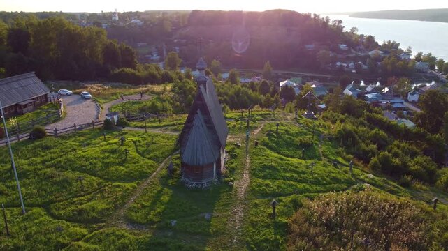 Wooden Russian Church in the Village in summer