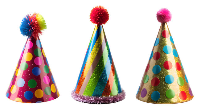set of three party hats isolated on white