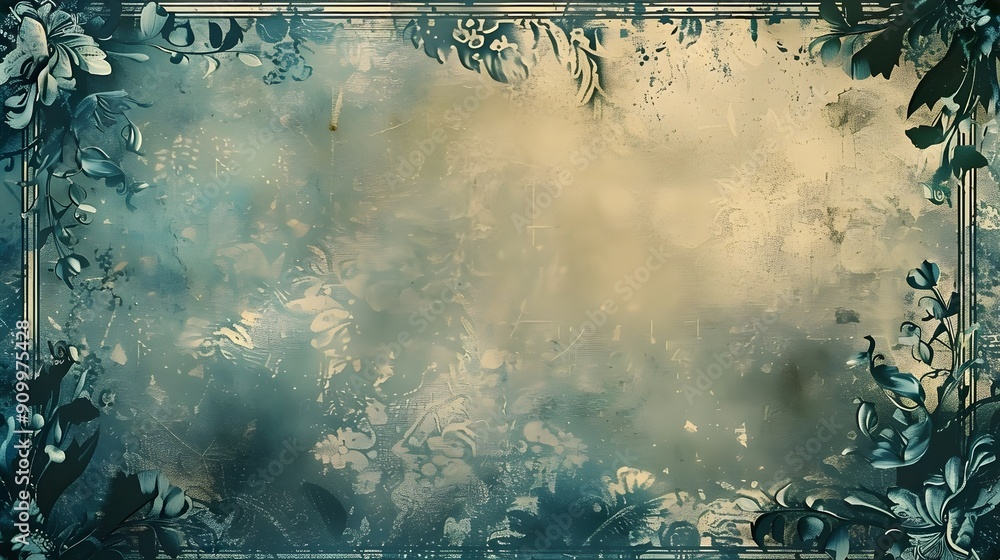 Poster Vintage Distressed Frame with Nostalgic Floral Patterns for Retro Projects and Copy Space Background