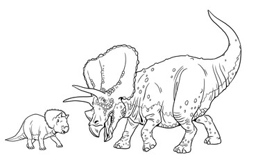 Torosaurus female with the baby. Large herbivorous dinosaurs to color in.
