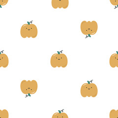 Seamless pattern with cute pumpkins. Flat vector background. Creative texture for fabric, wrapping, textile, wallpaper, apparel.	
