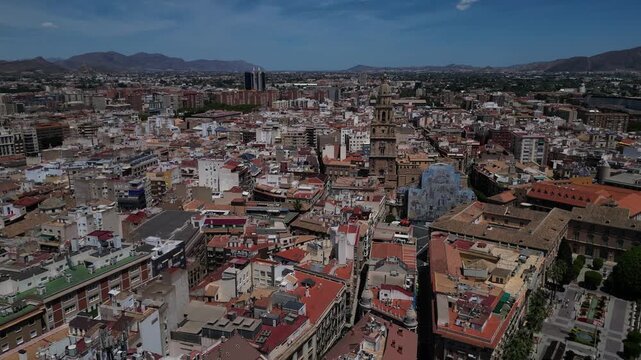 Aerial view of Murcia with coast line of segura river, Spain