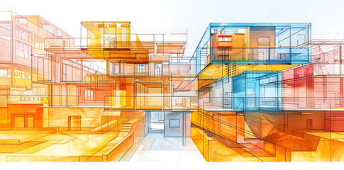 Obraz premium Architectural Illustration of a Multi-Level Building
