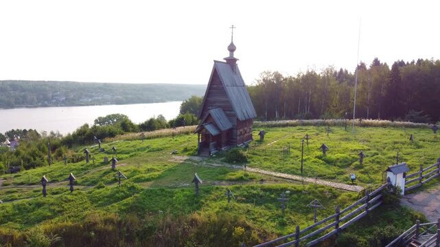 Wooden Russian Church in the Village