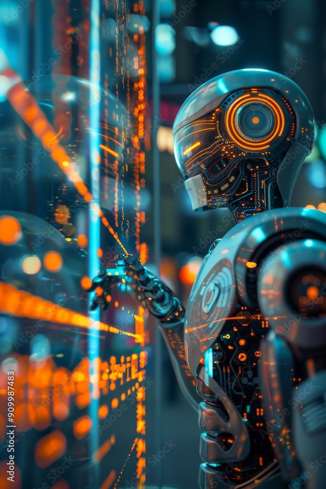 Aufkleber futuristic robot interacting with digital interface