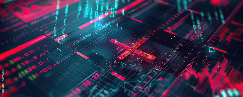 Poster futuristic digital data visualization with vibrant colors. ideal for technology, finance, and data a