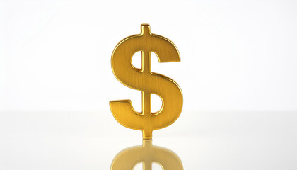 Golden dollar symbol isolated on white. Business and finance, money, wealth and economic success