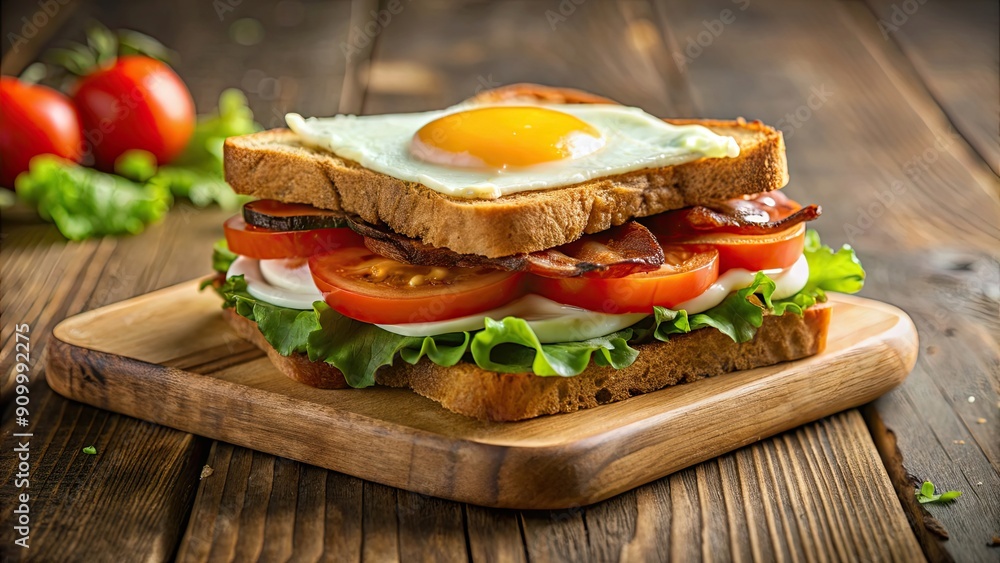 Wall mural BLT and egg sandwich on toasted bread , food, breakfast, sandwich, bacon, lettuce, tomato, egg, delicious, homemade, brunch