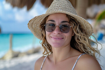 Advertising photo of a Cancun tourist woman person