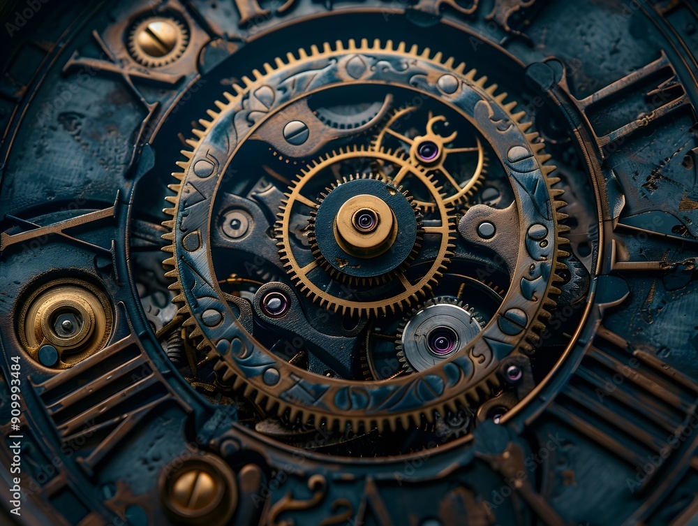 Aufkleber intricate vintage clockwork mechanism with gears and cogs time concept