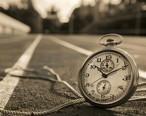 Vintage Stopwatch Used in a Historical Sports Event with Sepia Tones and Copy Space