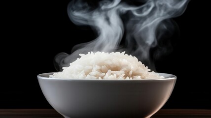 A steaming bowl of fluffy white rice, perfect for highlighting culinary delights and comfort food concepts.