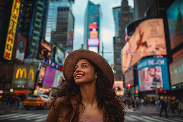 Advertising photo of a New York tourist woman person