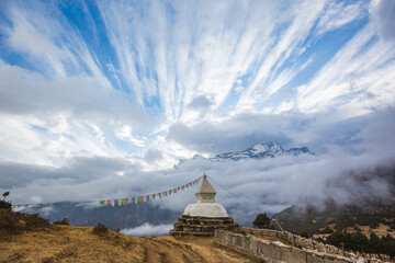 Buddhist stupa near Kumjung village in Himalayas, Nepal