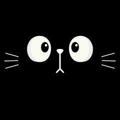 Cat kitten kitty square face head icon. Cute cartoon funny baby character. Kawaii animal. Kids print for poster, t-shirt cloth, sticker. Love card. Childish style. Flat design. Black background Vector