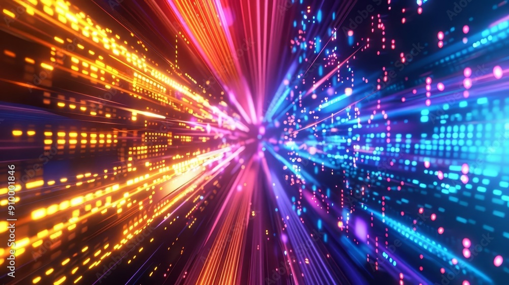 Aufkleber abstract colorful neon light streaks converging towards a central point, creating a sense of speed a