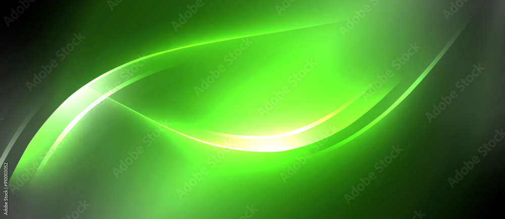 Poster neon glowing circle rays, light round lines in the dark, planet style neon wave lines. energetic ele