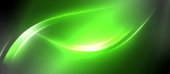 Neon glowing circle rays, light round lines in the dark, planet style neon wave lines. Energetic electric concept design for wallpaper, banner, background