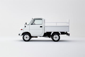 A white truck is parked on a white background